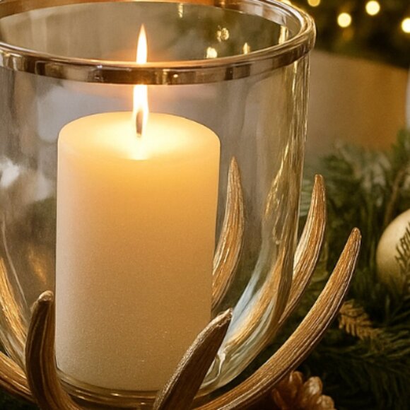 NWOT Silver Antler Hurricane Candle Holder Rustic Candlestick - Picture 3 of 7